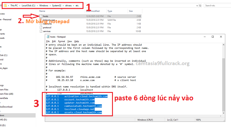 Dán đoạn mã đã copy