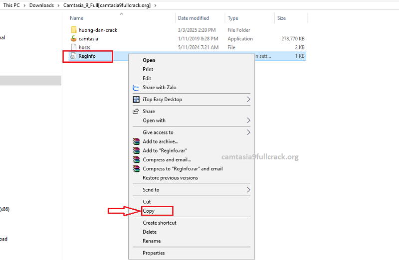 Quay trở lại thư mục cài đặt, Copy file RegInfo