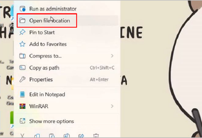 Nhấp chuột phải vào ứng dụng sau đó chọn Open file location